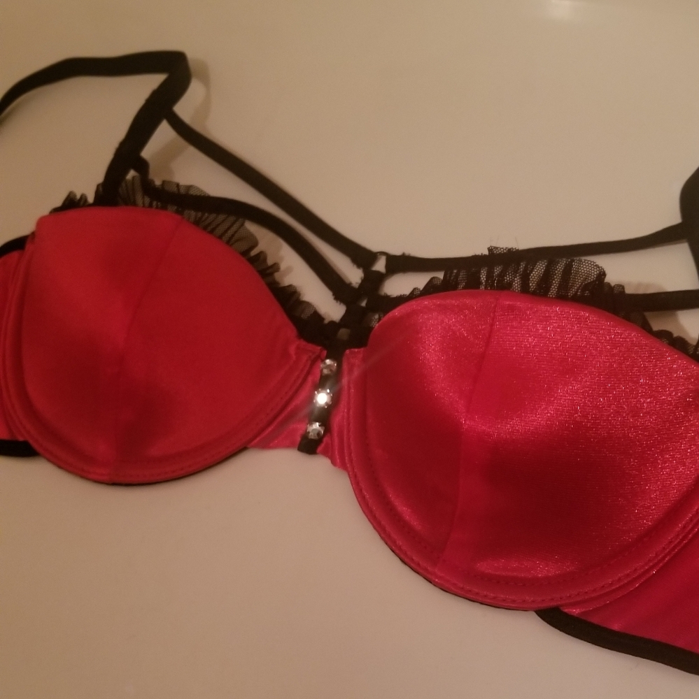 Vintage Fredericks of Hollywood satin Red bra